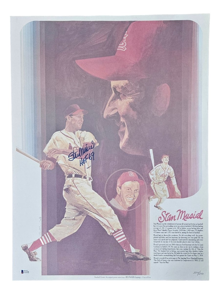 Stan Musial Signed 18x24 St. Louis Cardinals Lithograph HOF 69 Inscribed BAS - Sports Integrity