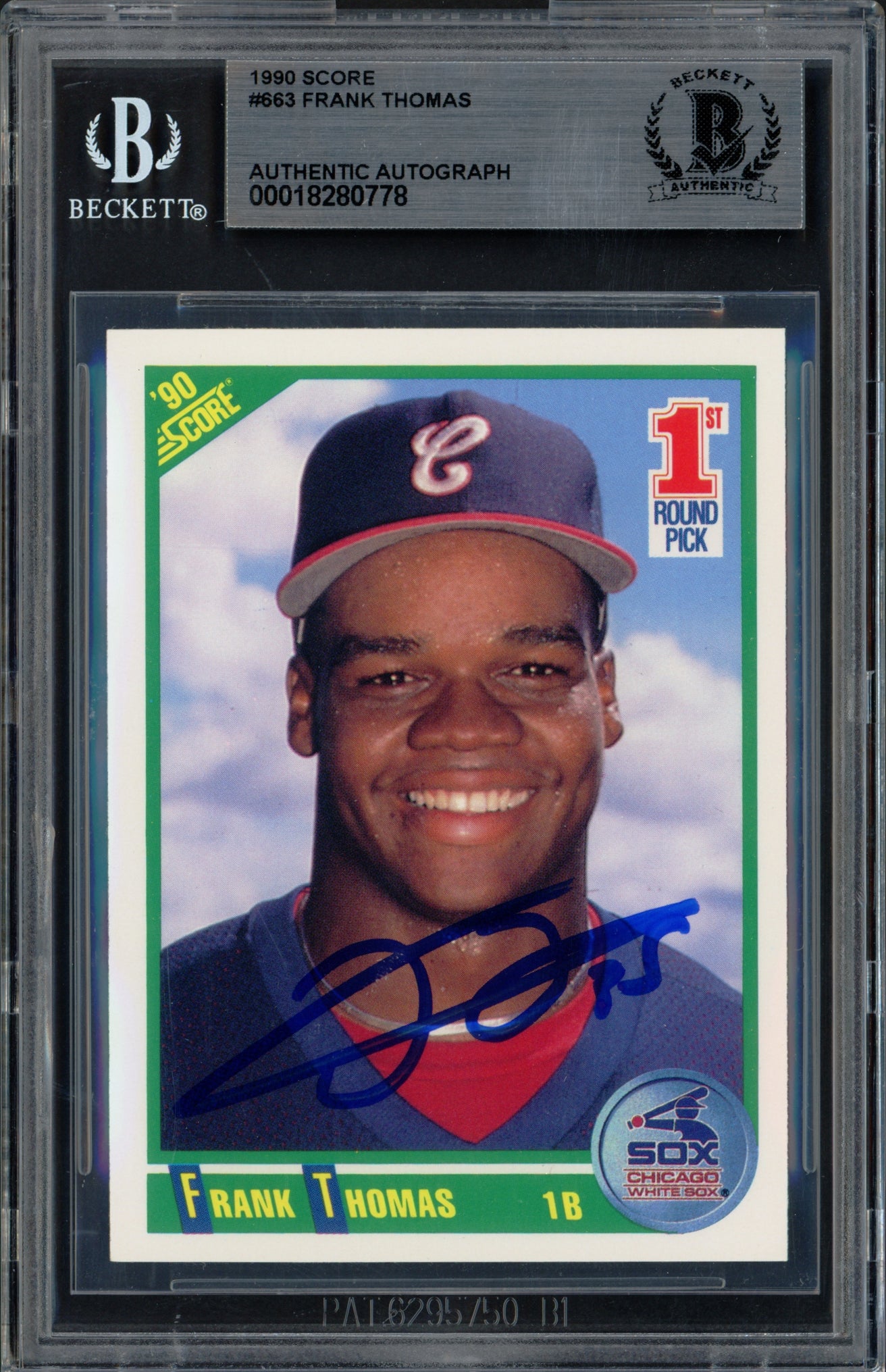 Frank Thomas Autographed 1990 Score Rookie Card #663 Chicago White Sox Beckett BAS Stock #251033