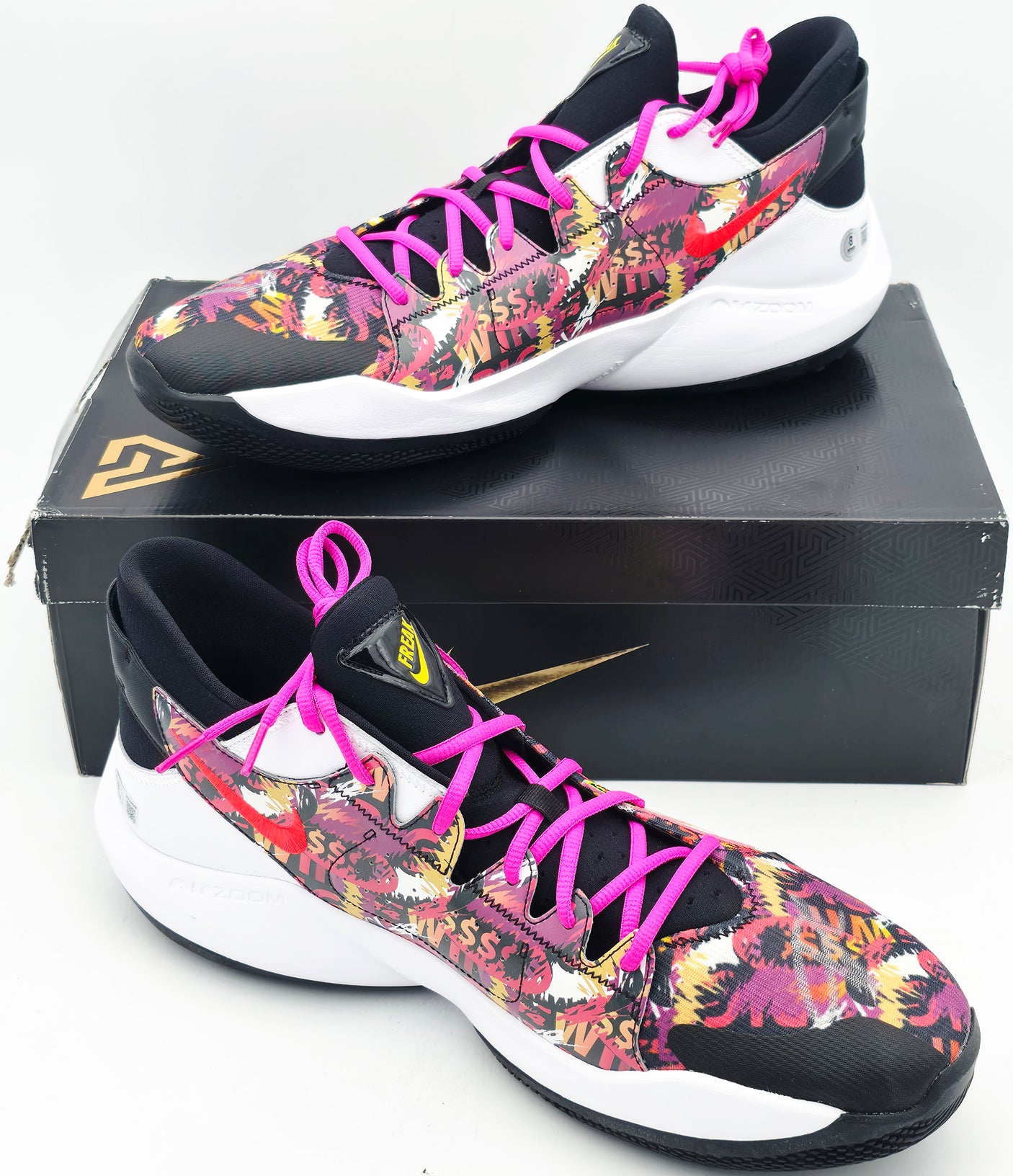 Giannis Antetokounmpo Autographed 2021 Player Exclusive (PE) Promo Black, Multi & Color Nike Zoom Freak 2 NRG Shoes Milwaukee Bucks Size 17 Beckett BAS Witness Stock #252607