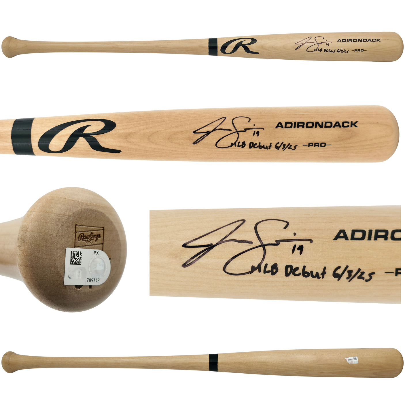 Jac Caglianone Autographed Blonde Rawlings Adirondack Pro Baseball Bat Kansas City Royals "MLB Debut 6/3/25" Fanatics & MLB Holo Stock #252775