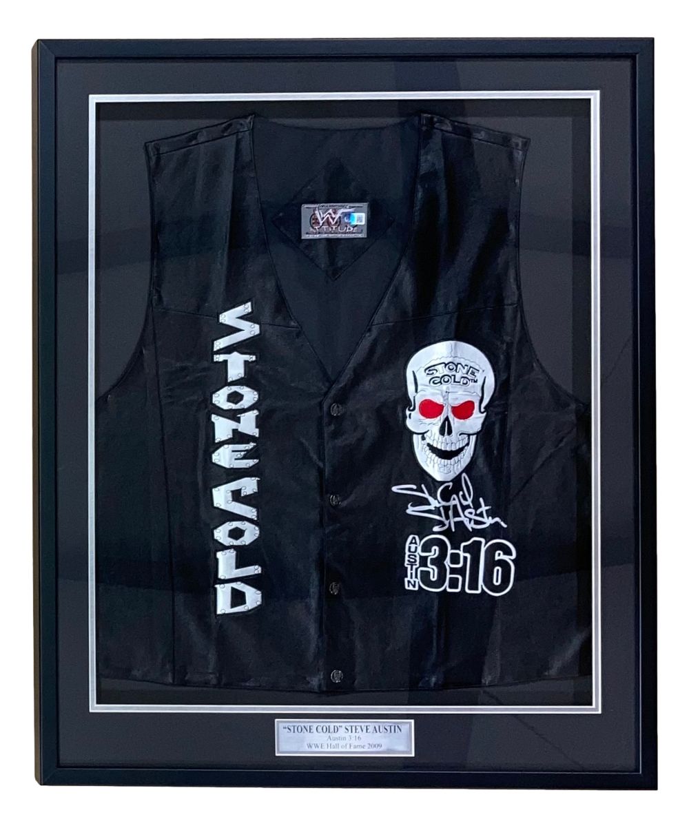 Stone Cold Steve Austin Signed Framed WWE Skull Vest BAS