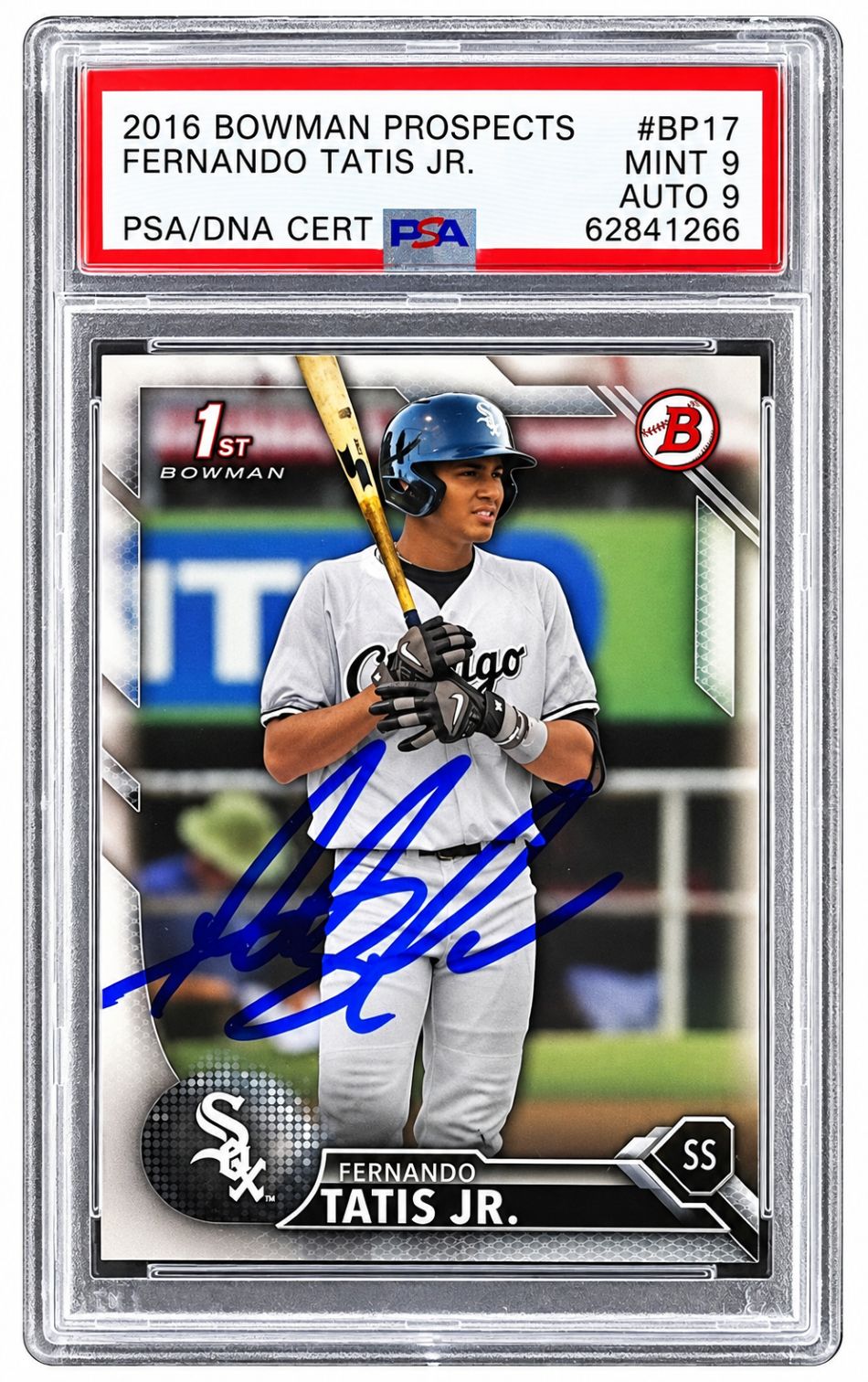 Fernando Tatis Jr Signed 2016 Bowman Prospect BP17 Rookie Card PSA Mint 9 Auto 9