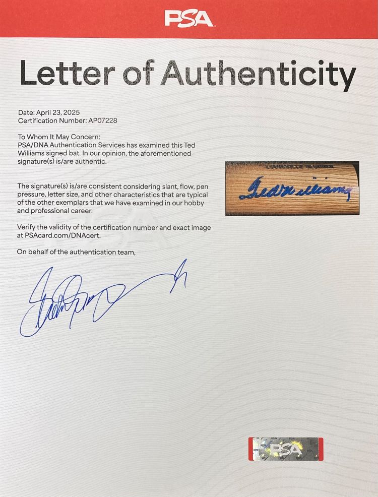 Ted Williams Boston Red Sox Signed Louisville Slugger Bat PSA/DNA LOA