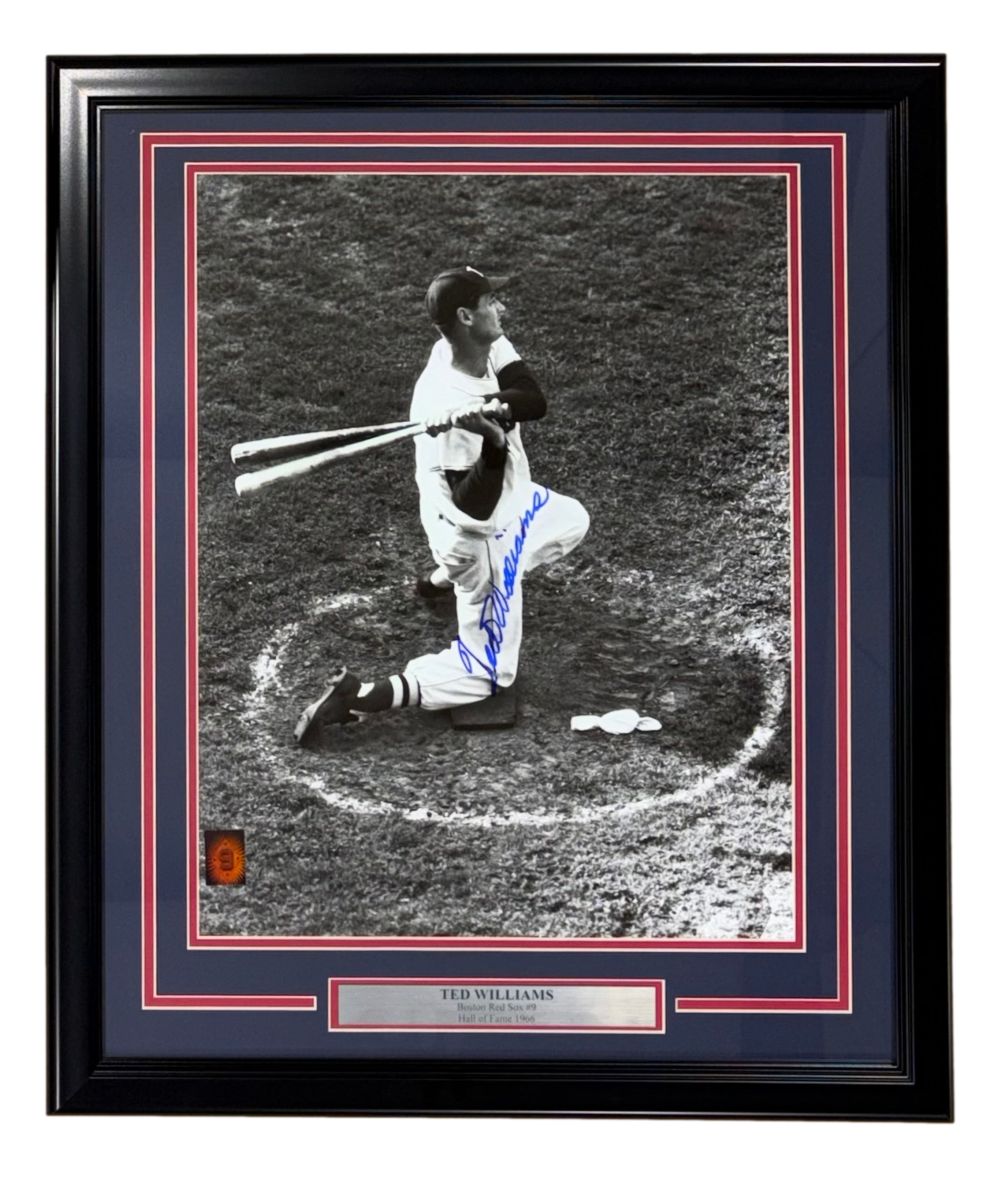 Ted Williams Signed Framed 16x20 Boston Red Sox On Deck Photo PSA/DNA LOA