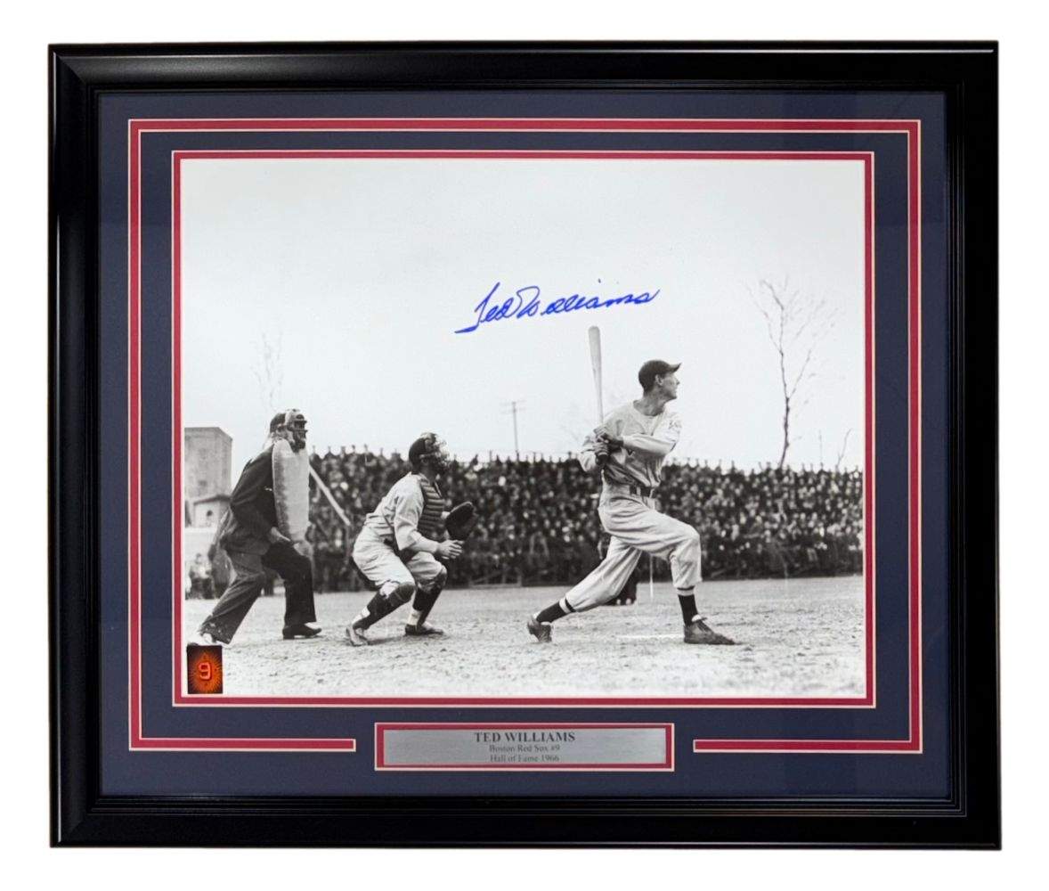 Ted Williams Signed Framed 16x20 Boston Red Sox Swing Photo PSA/DNA LOA