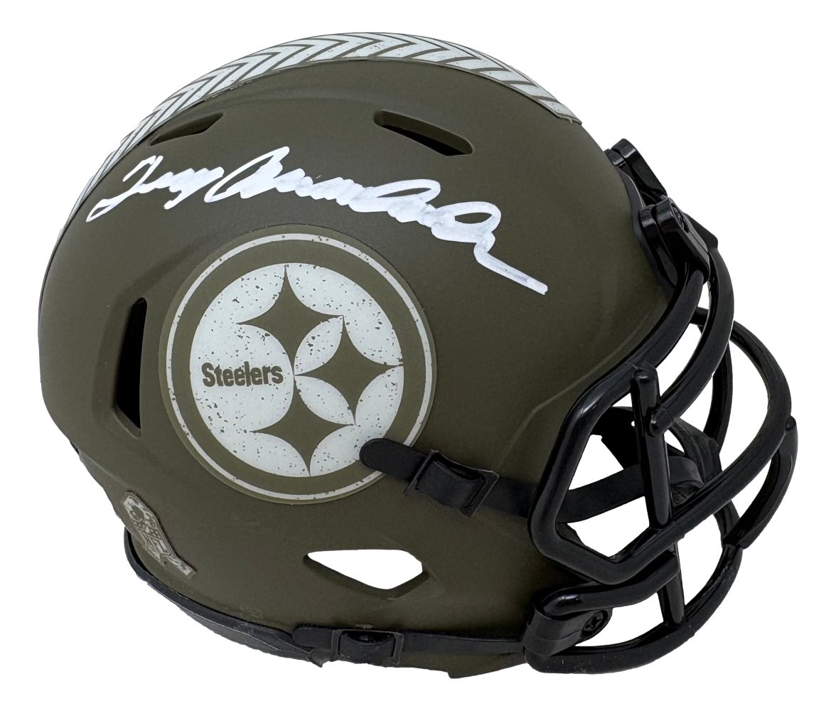 Terry Bradshaw Signed In White Steelers Salute To Service Mini Speed Helmet BAS