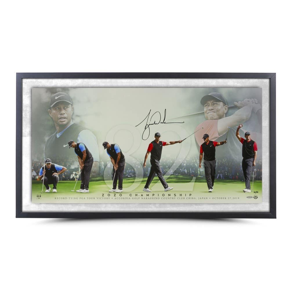 TIGER WOODS Autographed Framed 82 36x18 Photo UDA