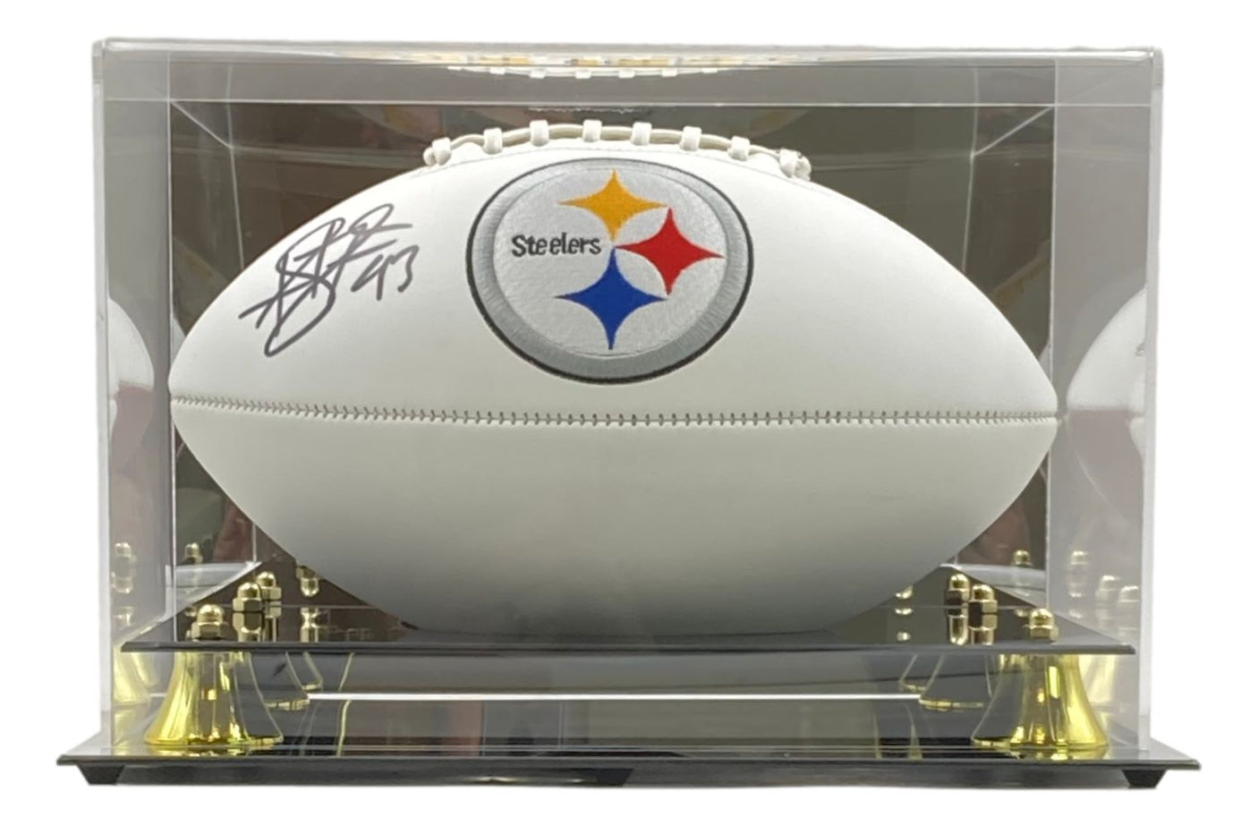 Troy Polamalu Signed Pittsburgh Steelers Logo Football BAS w/ Case