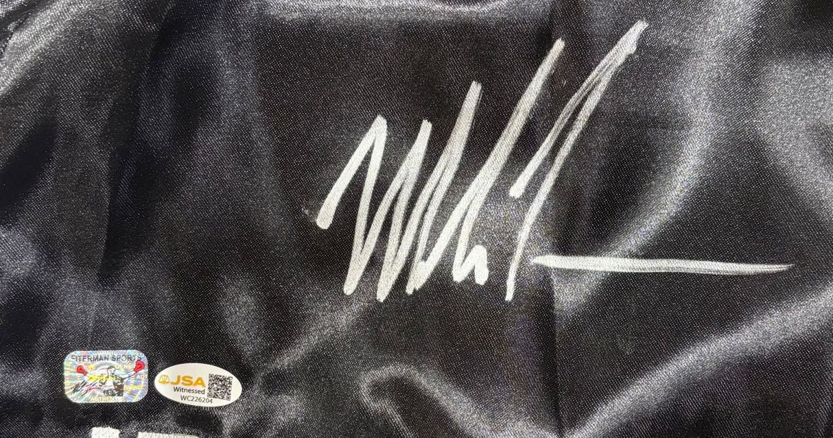 Mike Tyson Signed Custom Black Baddest Man Boxing Trunks JSA QR Hologram