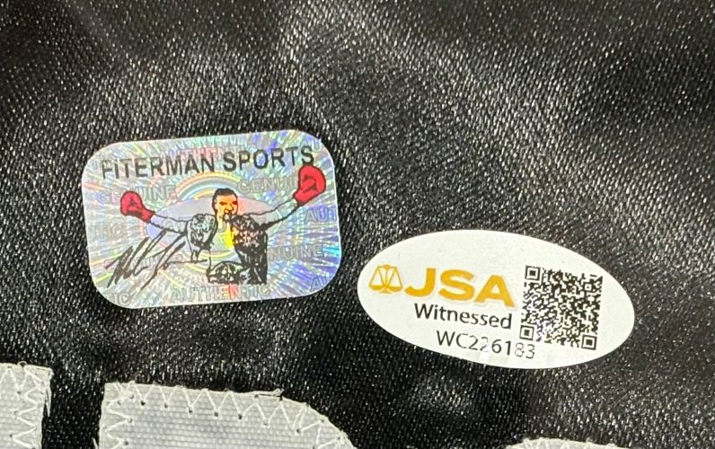 Mike Tyson Signed Framed Custom Black Baddest Man Boxing Trunks JSA QR Hologram