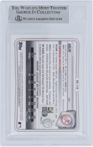 Anthony Volpe Signed 2020 Bowman Draft #BD178 Yankees Rookie Card BAS Witnessed