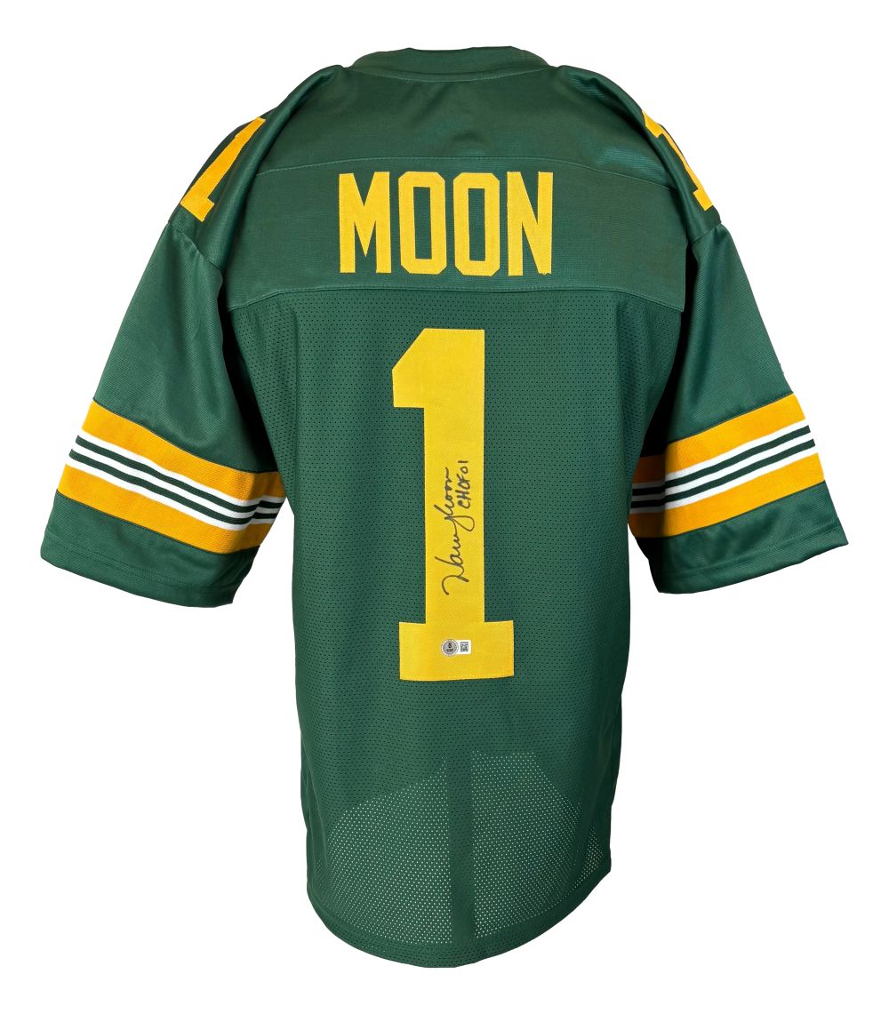 Warren Moon Edmonton Signed Green Football Jersey CHOF 01 Inscribed BAS