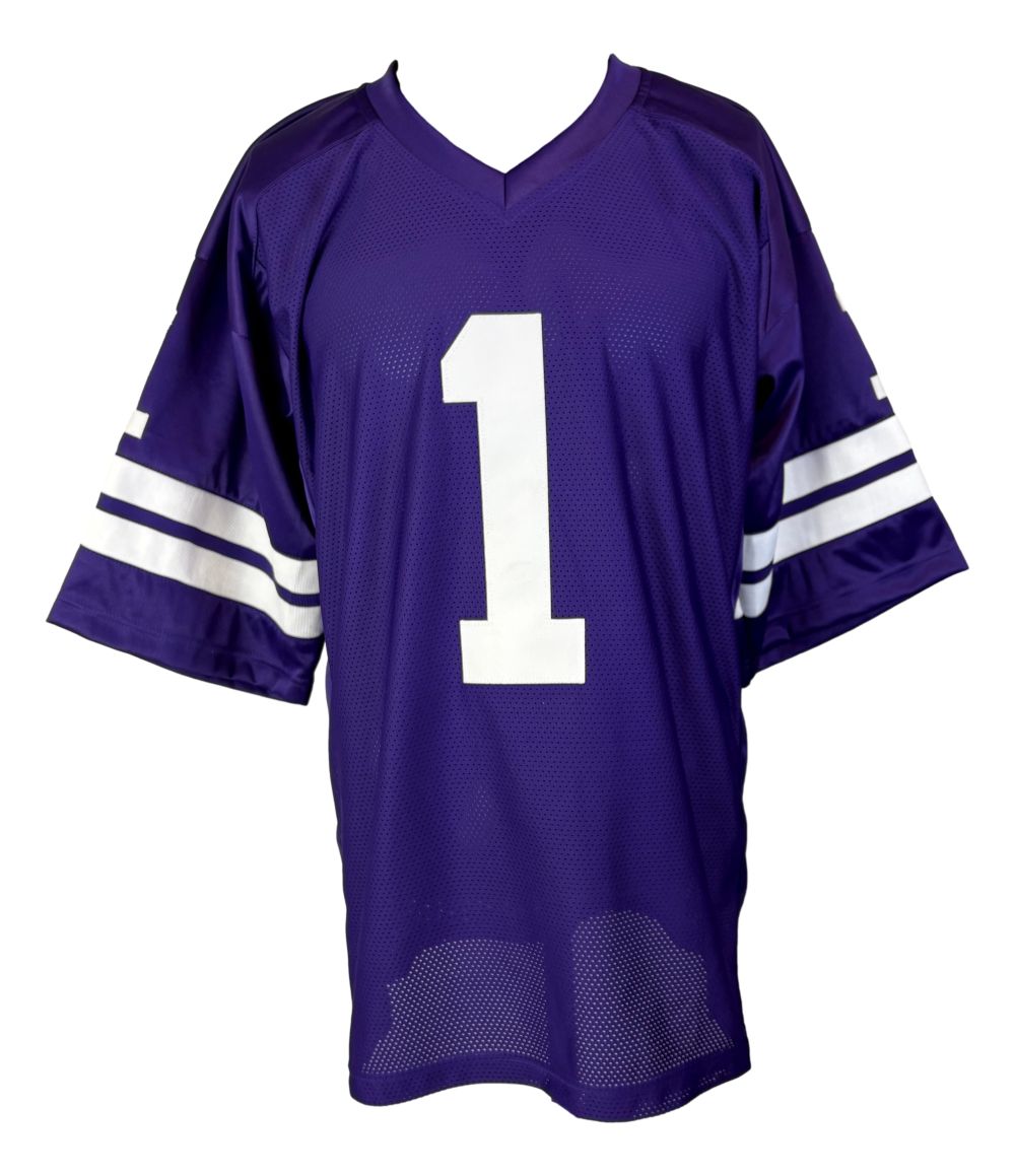 Warren Moon Washington Signed Purple Football Jersey HOF 06 Inscribed BAS