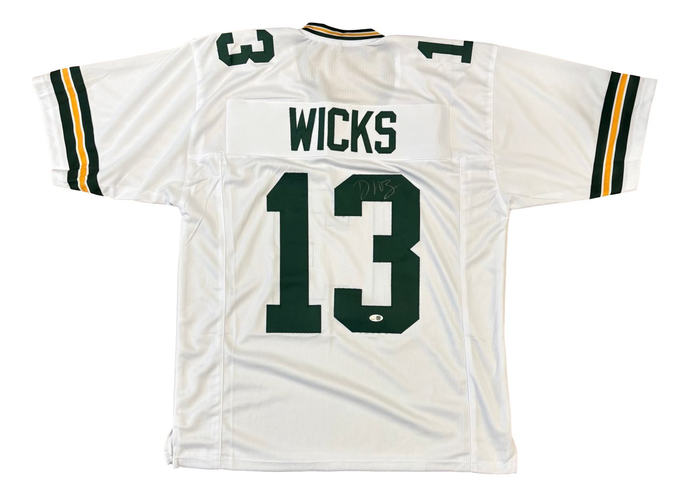 Dontayvion Wicks Green Bay Signed White Football Jersey JSA QR Hologram