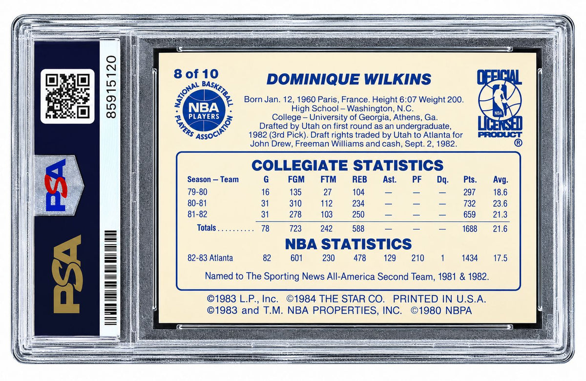 Dominique Wilkins Signed 1984 Star #8 Hawks Rookie Card PSA/DNA Auto 10