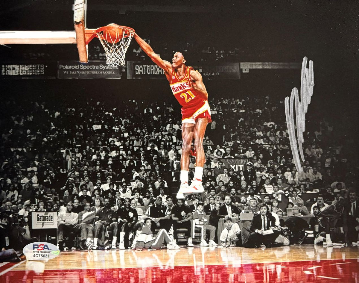 Dominique Wilkins Signed 8x10 Atlanta Hawks Spotlight Dunk PSA/DNA