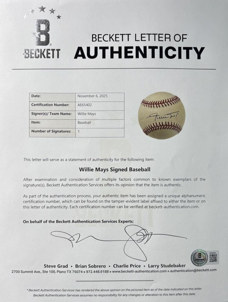 Willie Mays San Francisco Giants Signed Official NL Baseball BAS AE65402