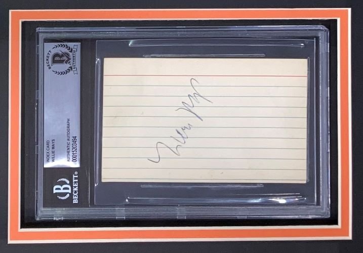 RARE Vintage Willie Mays San Francisco Giants Signed Framed 3x5 Index Card BAS - Sports Integrity
