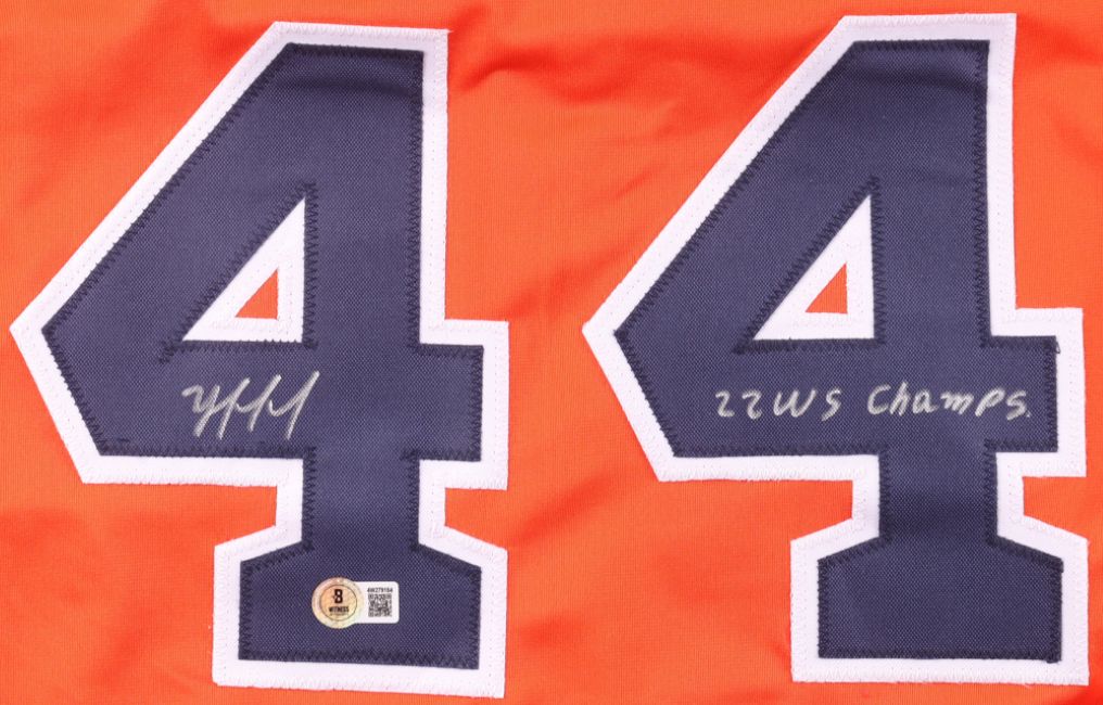 Yordan Alvarez Houston Signed Orange Baseball Jersey 22 WS Champs BAS