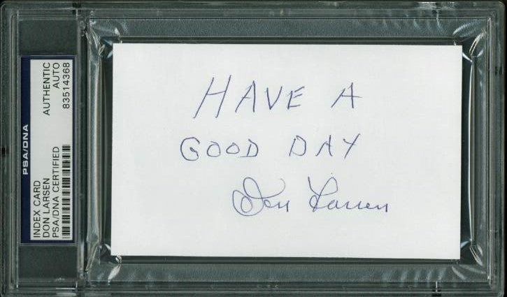 Yankees Don Larsen Authentic Signed 3X5 Index Card Autographed PSA/DNA Slabbed