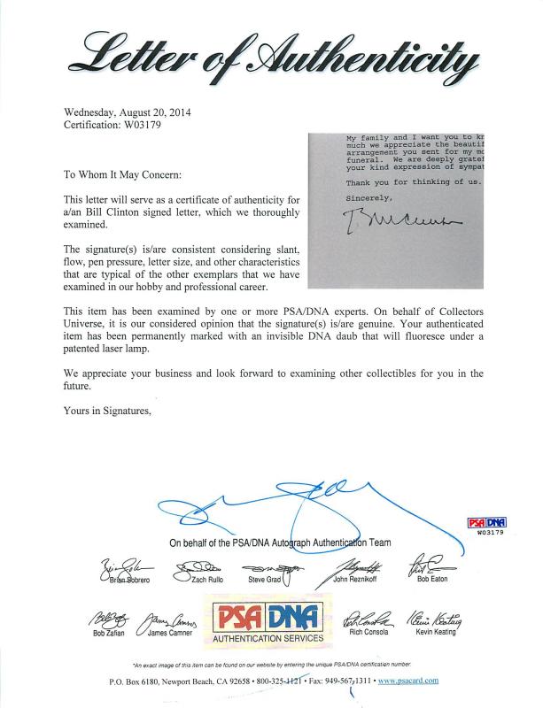 Bill Clinton Authentic Signed 1994 White House Letter Framed PSA/DNA #W03179