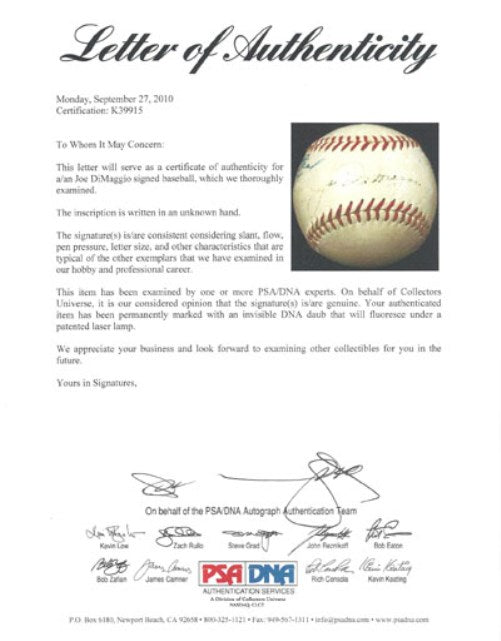 Joe DiMaggio Autographed Official AL Harridge Baseball New York Yankees 1940's Vintage Signature PSA/DNA #K39915 - PristineMarketplace