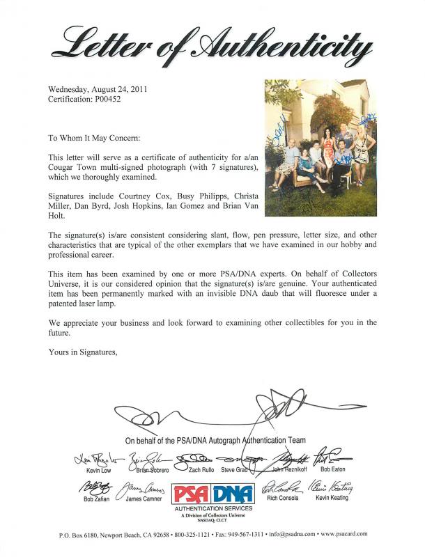 Cougar Town Cast (7) Courteney Cox Signed Authentic 11X14 Photo PSA/DNA #P00452