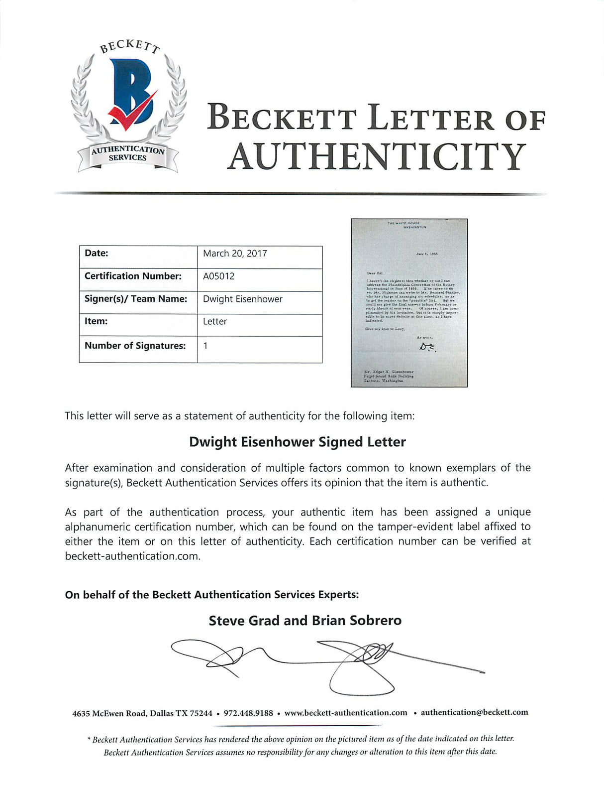 Dwight D. Eisenhower Signed 7.25x10.5 Letter Dated 7/5/55 On WH Letterhead BAS