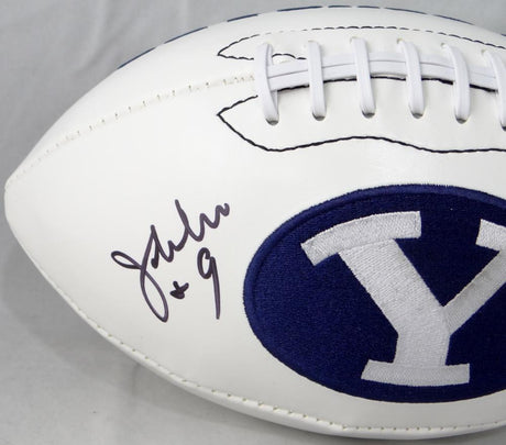 Jim McMahon Autographed BYU Cougars Logo Football *Left- JSA W Auth