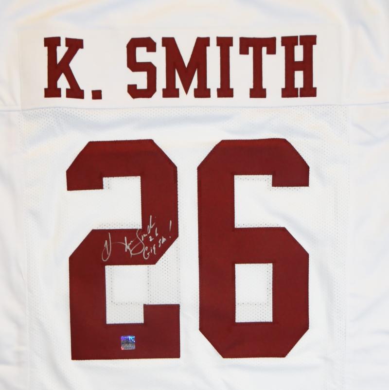 Kevin Smith Signed White College Style Jersey w/ Insc- The Jersey Source Auth *2