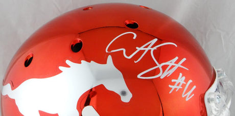 Courtland Sutton Autographed SMU Red Chrome F/S Schutt Helmet - Beckett Auth *White