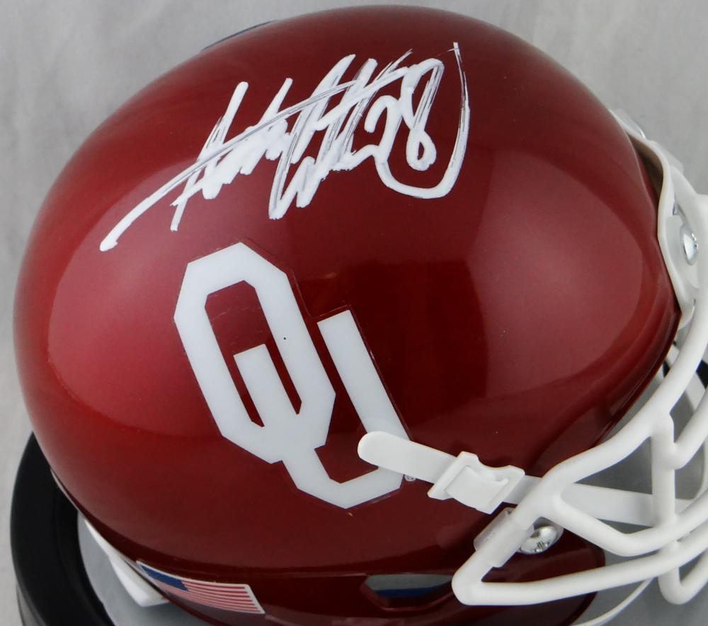 Adrian Peterson Autographed Oklahoma Sooners Schutt Mini Helmet- Beckett Auth *White