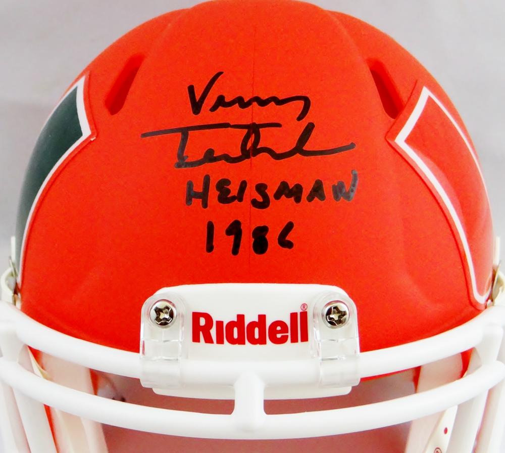 Vinny Testaverde Autographed Miami Hurricanes AMP Speed Mini Helmet w/ Insc- Beckett Auth