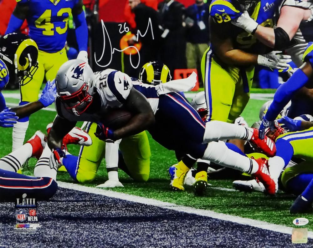 Sony Michel Autographed New England Patriots 16x20 PF SB LIII TD Full Color Photo  - Beckett Auth *White Image 1