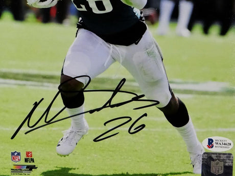 Miles Sanders Autographed Philadelphia Eagles 8x10 PF Running w/ Ball Photo - Beckett Auth *Black Image 2