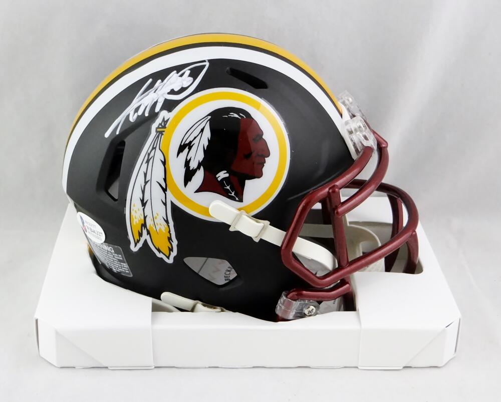 Adrian Peterson Autographed Washington Redskins Flat Black Mini Helmet- Beckett W Auth *White
