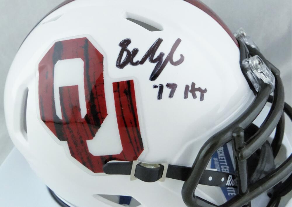 Baker Mayfield Signed Sooners 'Bring the Wood' Mini Helmet- Beckett W Auth *Black