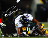 Ray Lewis Autographed Baltimore Ravens 16x20 HM Tackle Vs Packers Photo - Beckett W Auth *White