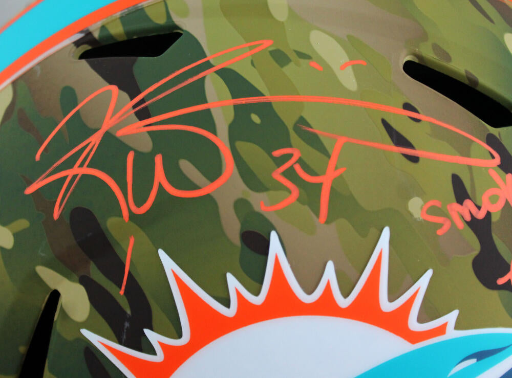 Ricky Williams Autographed Miami Dolphins F/S Camo Speed Helmet w/ SWED - Beckett W Auth *Orange