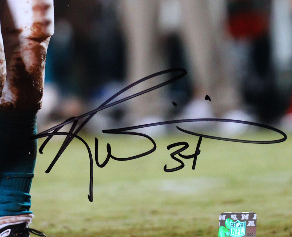 Ricky Williams Autographed Miami Dolphins 16x20 HM Muddy Photo - Beckett W Auth *Black
