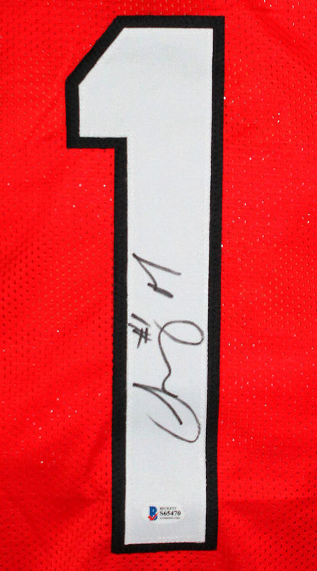 Sony Michel Autographed Red College Style Jersey - Beckett W Auth *1