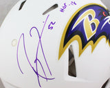 Ray Lewis Signed Baltimore Ravens F/S Flat White Speed Authentic Helmet w/ HOF - Beckett W Auth *Purple