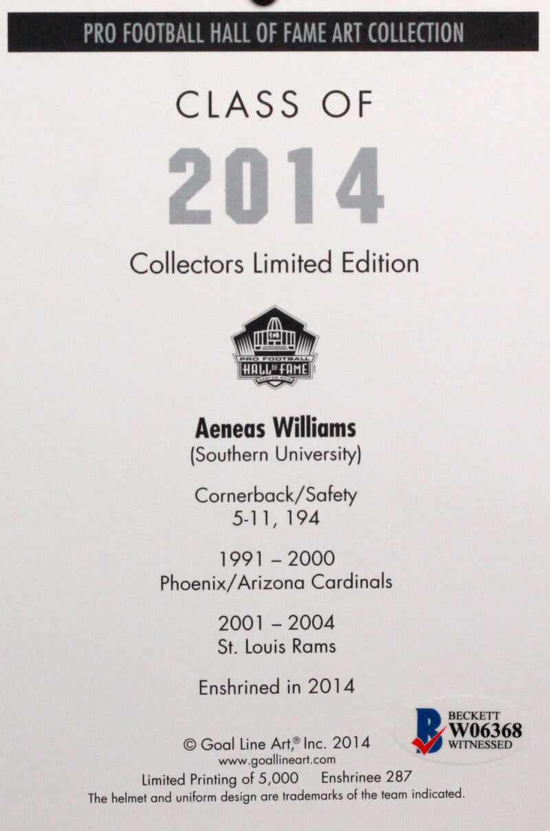 Aeneas Williams Signed Arizona Cardinals Goal Line Art Card W/ HOF- Beckett Witness
