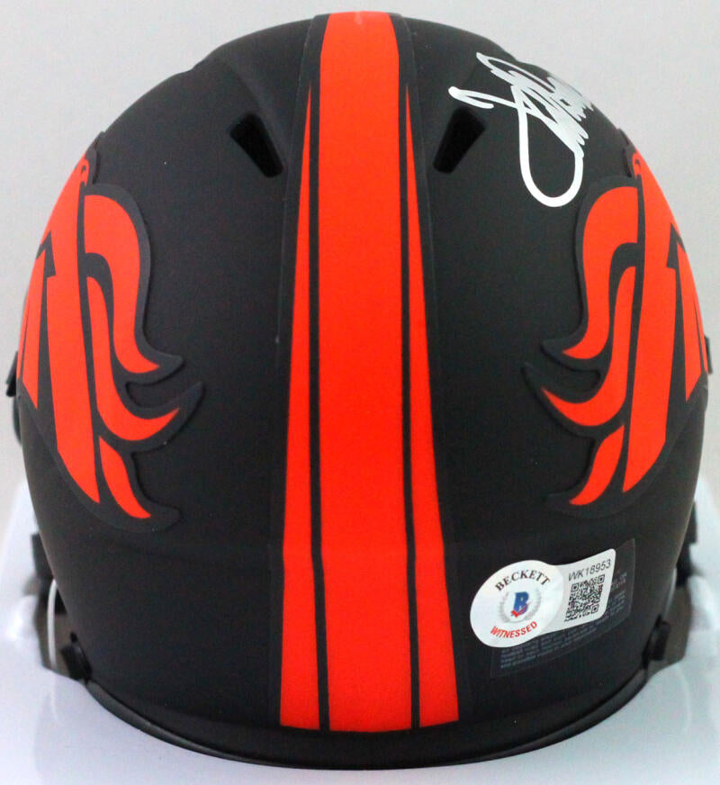Terrell Davis Signed Broncos Eclipse Speed Mini Helmet w HOF- Beckett W *Silver