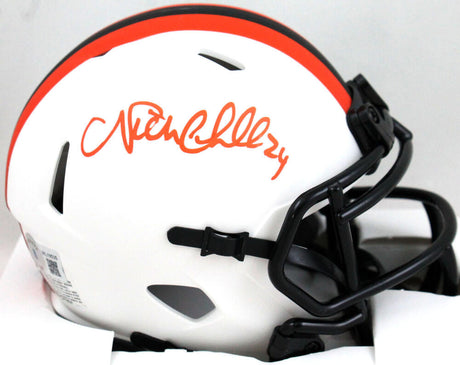 Nick Chubb Autographed Cleveland Browns Lunar Speed Mini Helmet- Beckett W Hologram *Orange Image 1