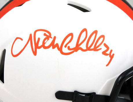 Nick Chubb Autographed Cleveland Browns Lunar Speed Mini Helmet- Beckett W Hologram *Orange Image 2
