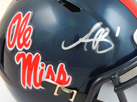 AJ Brown Autographed Ole Miss Speed Navy Mini Helmet- Beckett W Hologram *Silver Image 2