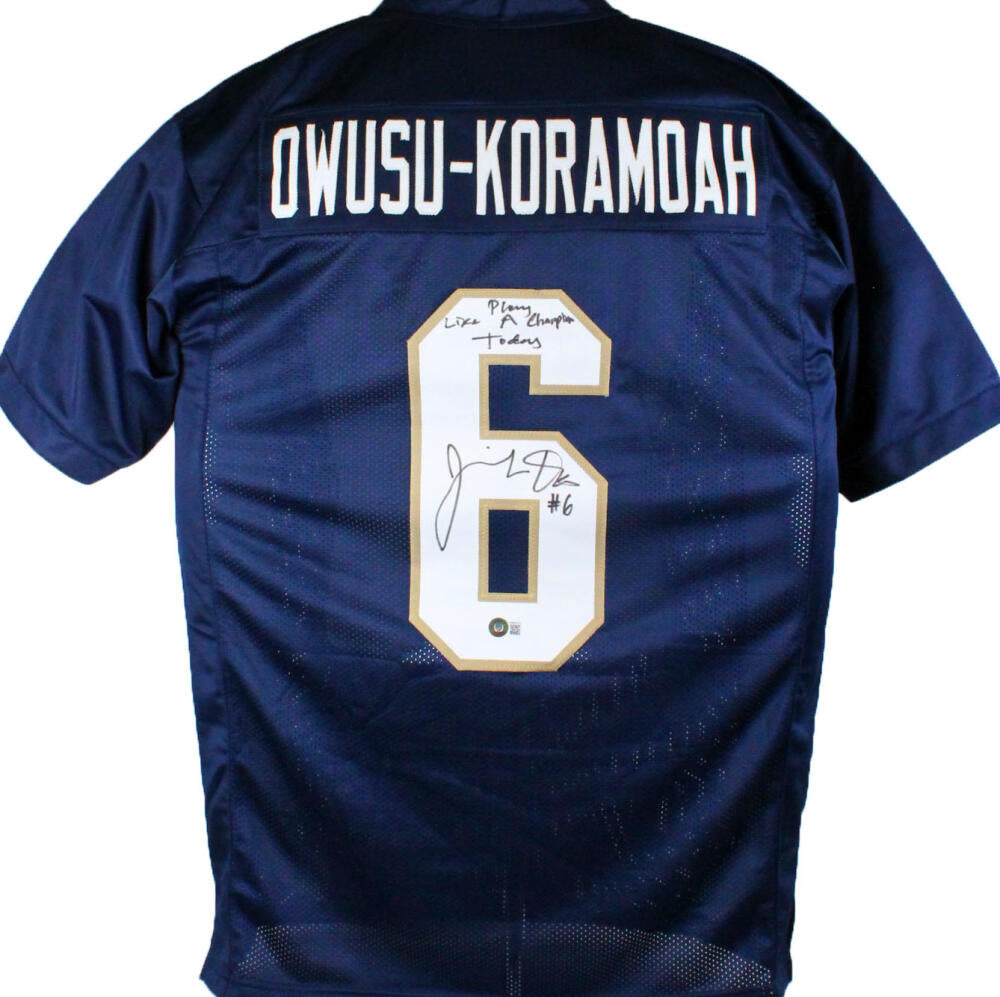 Jeremiah Owusu-Koramoah Autographed Blue College Style Jersey w/ Insc- BA W Hologram