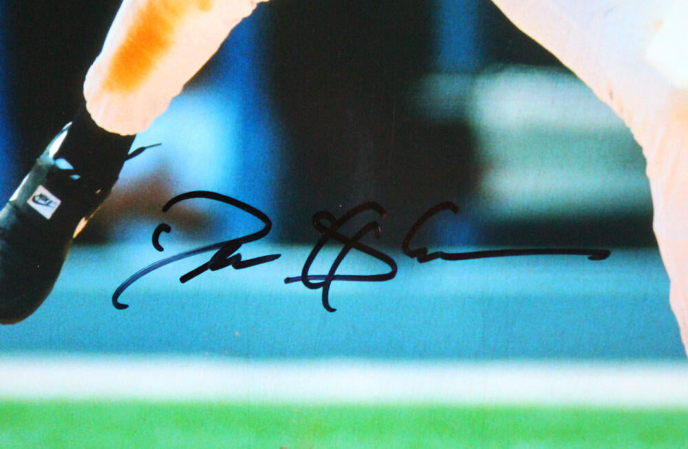 Deion Sanders Autographed Braves 16x20 Batting HM Photo-Beckett W Hologram