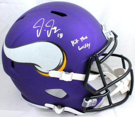 Justin Jefferson Autographed Minnesota Vikings F/S Speed Helmet w/Insc.-Beckett W Hologram *Silver Image 1